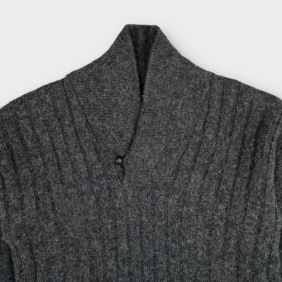 Woolrich Sweater Mens Large Wool Gray Made in USA Shawl Ribbed Nordic Fisherman - Picture 4 of 9